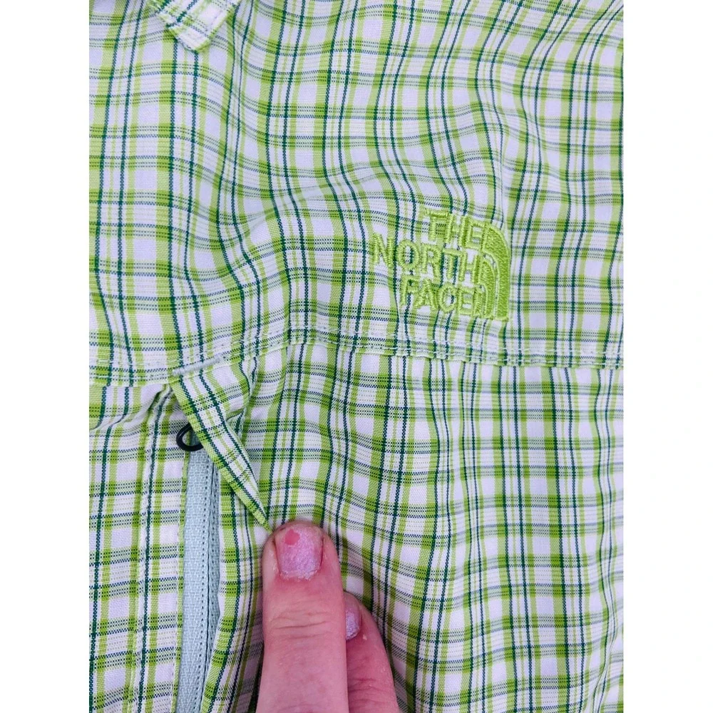 The North Face Mens Green Plaid Short‎ Sleeve Button Down Hiking Shirt Size L